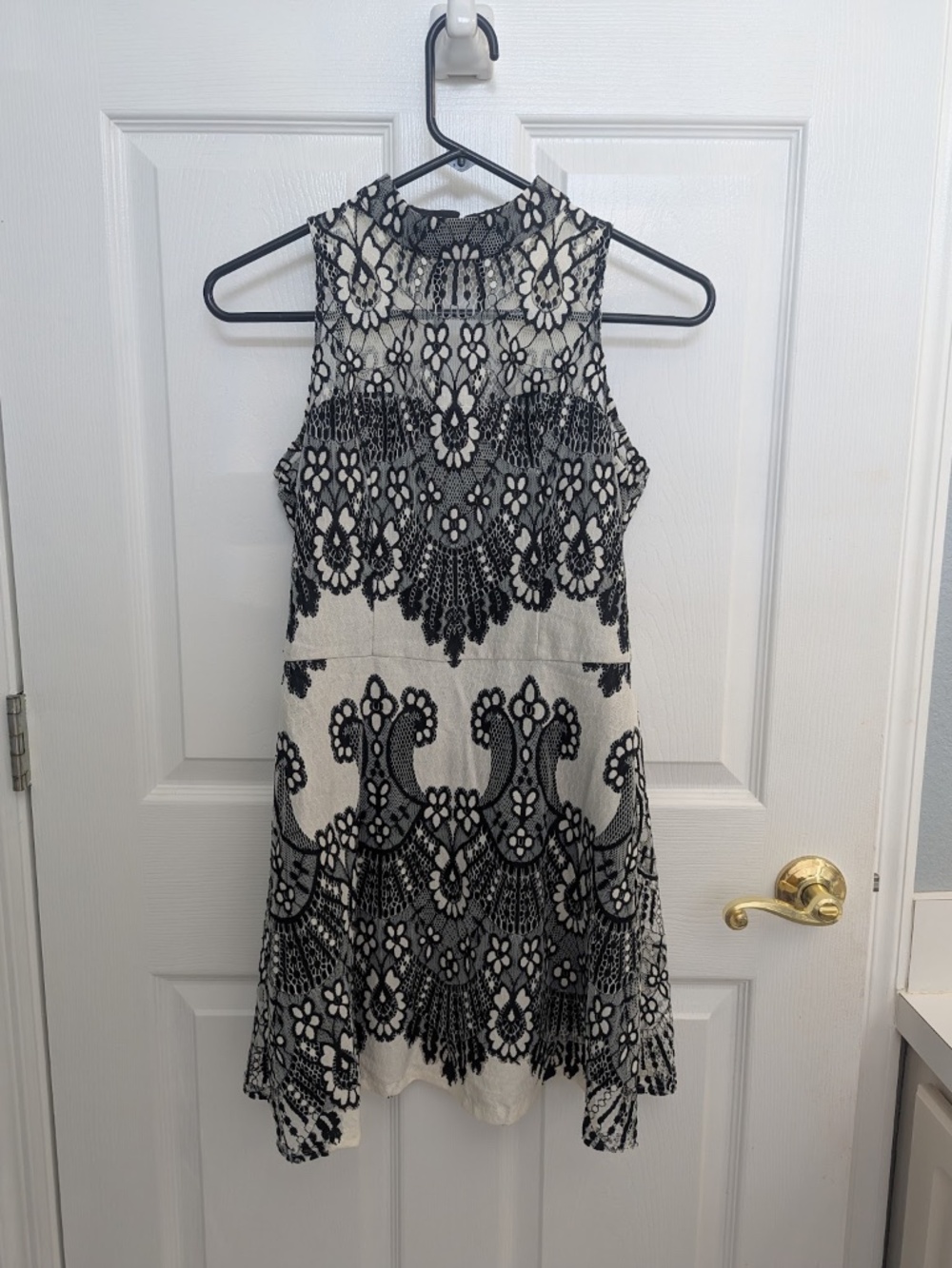 Black & Lace Mock Neck Keyhole Dress